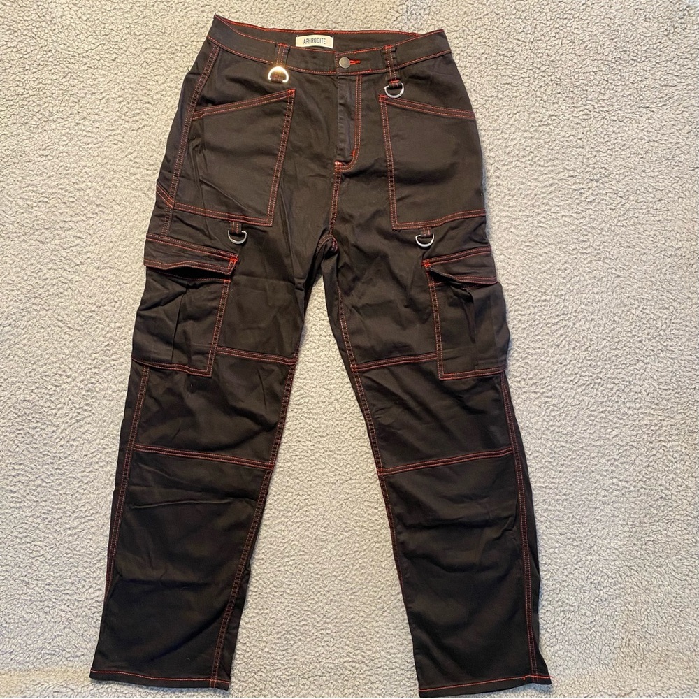 Aphrodite Black Utility Cargo Pockets Straight Leg Rave Goth Y2K Pant Women’s 5